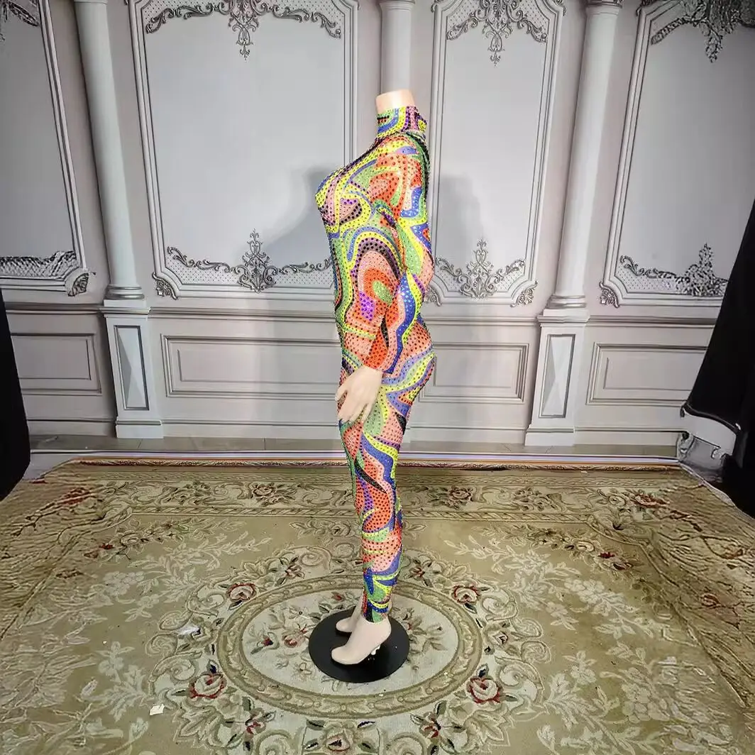 Colored Stripes Sexy Mesh Shiny Dress Cocktails Ball Party Evening Dress Jumpsuit Glazed