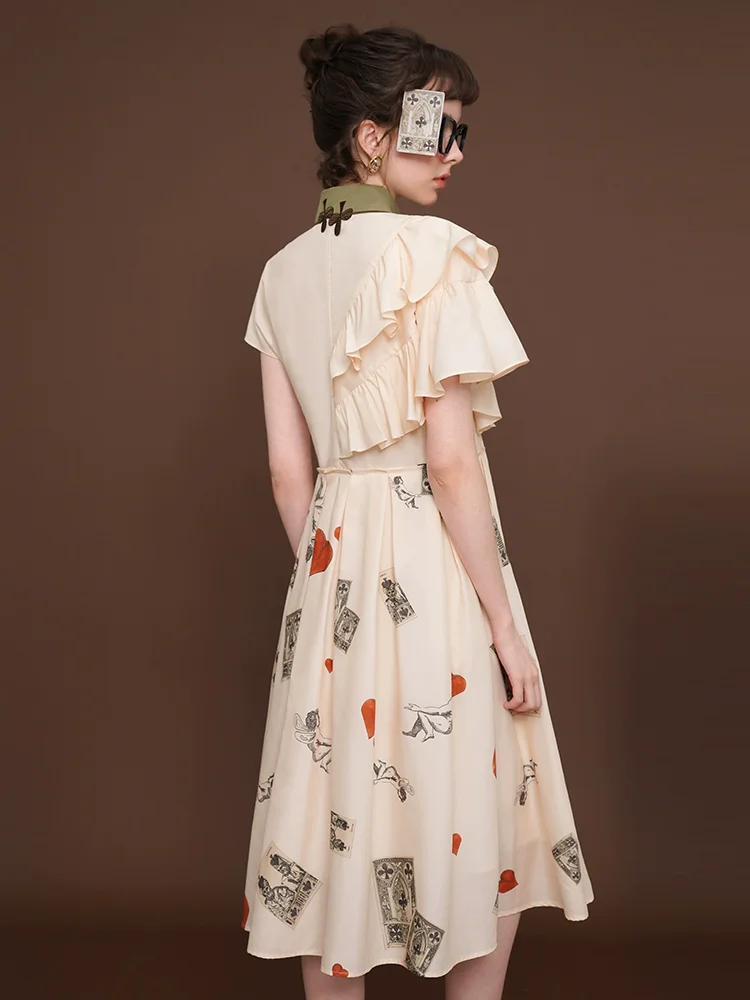 Spring Summer Original Design Women Exquisite Poke Leaves Embroidery  Print Shirts Dresses