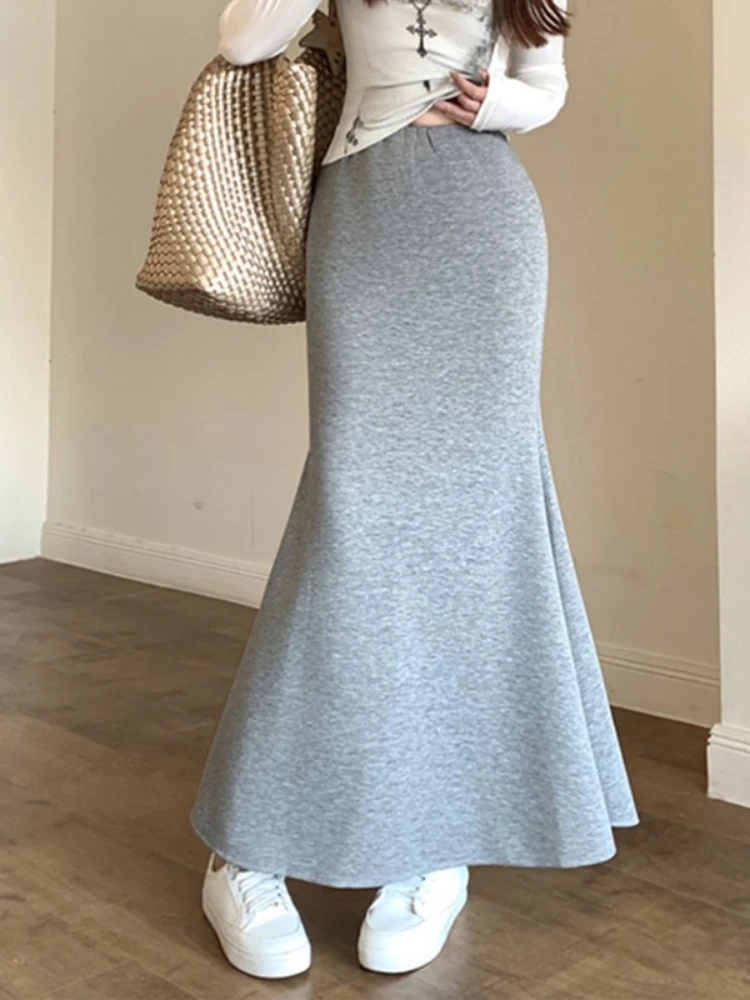 

Elastic High Waist Simple Spring Autumn 2025 Fish Tail Skirt Casual Slim Long Skirt Solid Vintage Temperament Package Hip Skirts