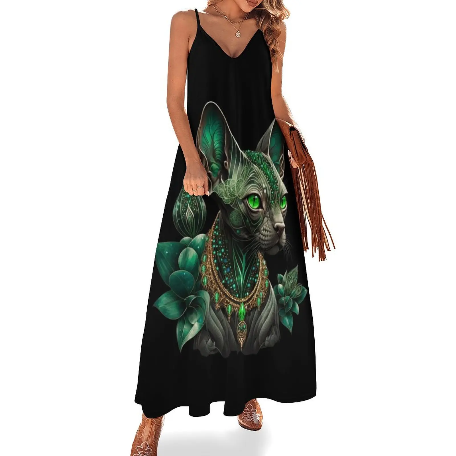 

Sphynx Cat Sleeveless Dress Evening dresses Female clothing elegant women's sets Dress