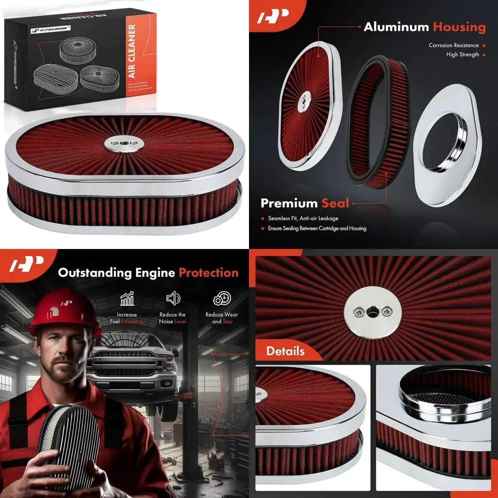 

12 x 2 Oval Red Chrome Air Cleaner Assembly for 5-1/8 Carburetor