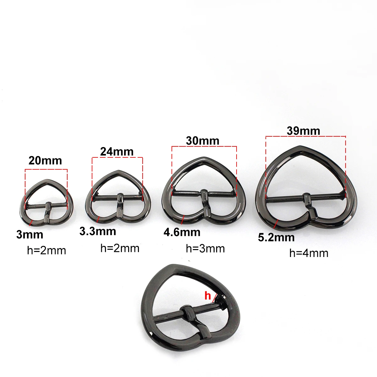 1pcs Metal Heart Belt Buckle New Style Fashion Single Pin Buckle for DIY Leather Craft Bag Strap Belt Garment Webbing 4 Sizes