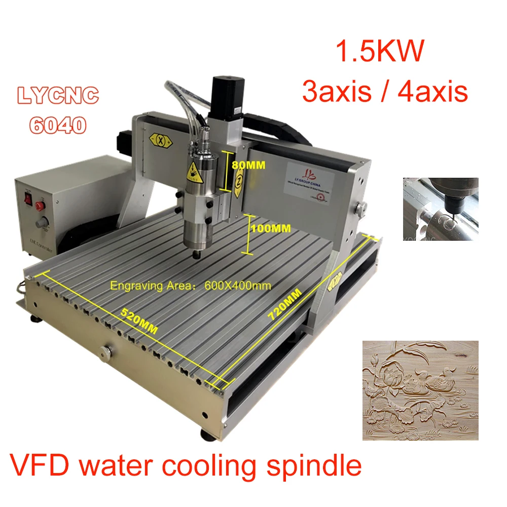 

LY Mini Engraving Carving Machine 6040Z 1.5KW Spindle 3 Axis 4 Axis CNC Router Milling and Drilling Machine High Power Equipment