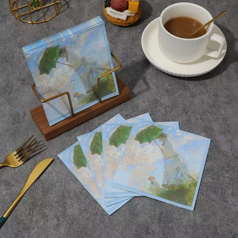 20pcs 25cm 3Layer New Picnic Atmosphere Napkins Oil Painting Style White Dress Girl Colorful Paper Towels DIY Decoupage Paper