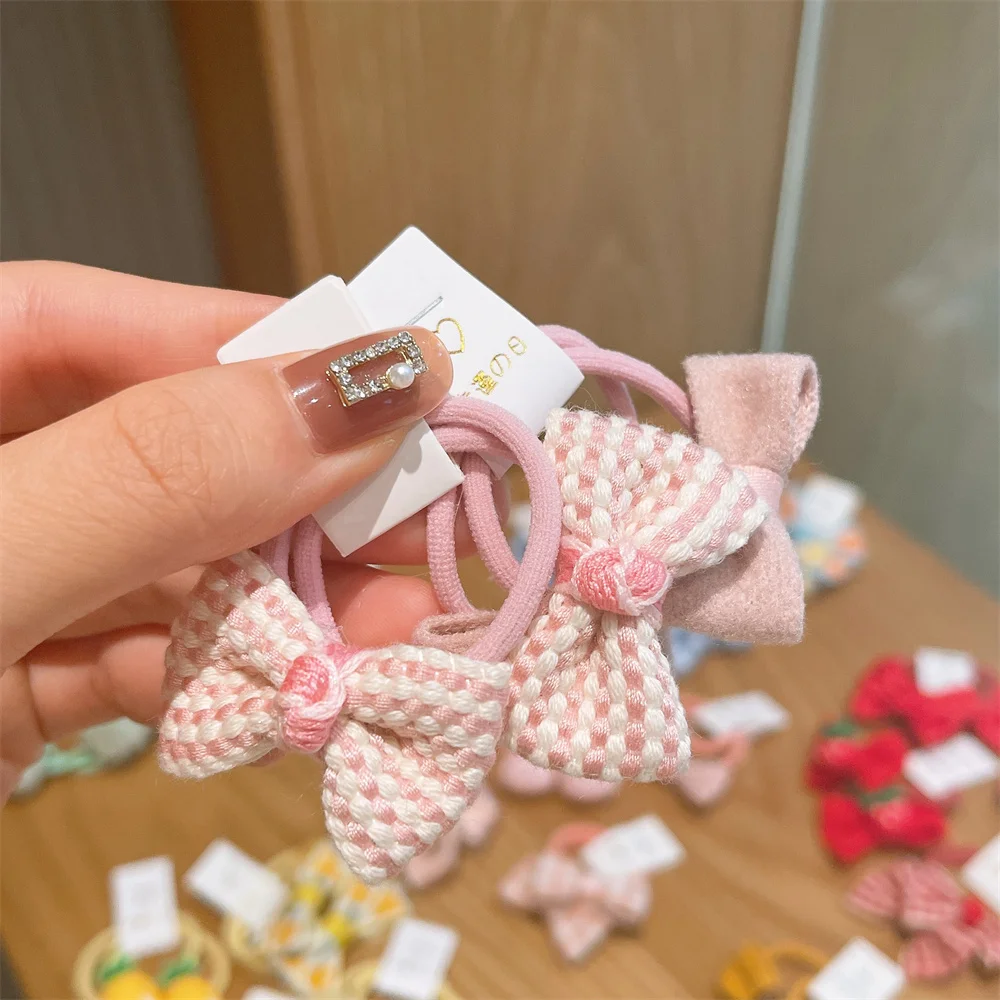 10pcs/set Cute Plaid Bow Hair Tie Chlidren Cartoon Fruit Animal Elastic Rubber Band Scrunchies Girls Ponytail Holder Headdress