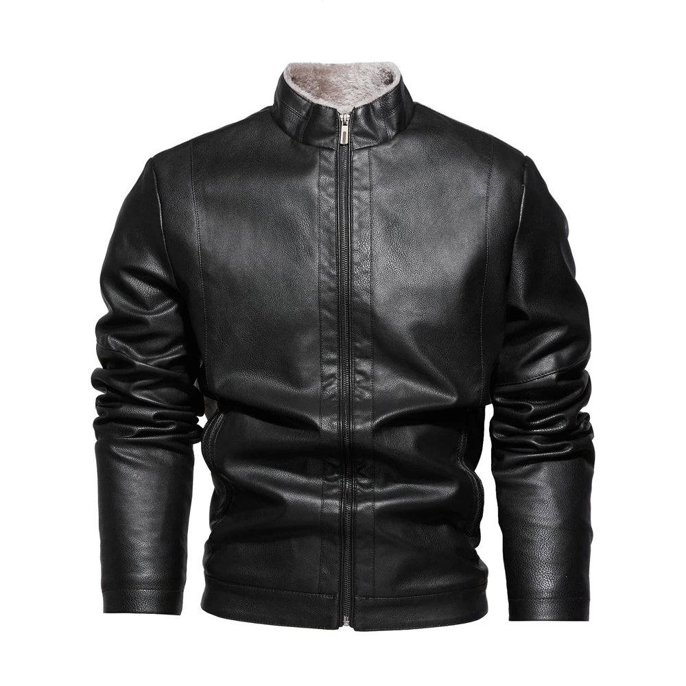 Winter Men's Fleece Lined PU Leather Jackets Fashion Men Streetwear Motorcycle Faux Coats Men Thermal Windbreaker Cargo Jackets