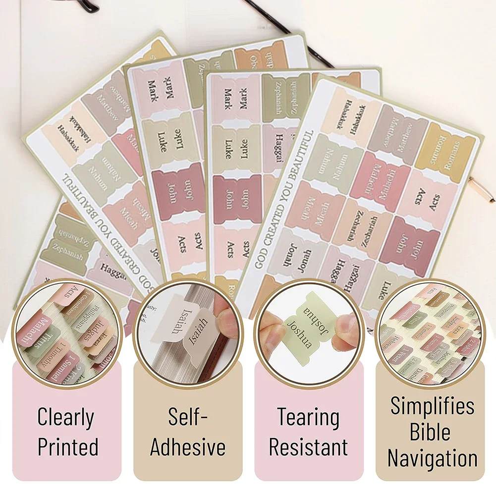 5 Sheet Bible Index Label Sticker Bible Index Tabs Easy Read Bible Book Tabs Large Print Laminated Bible Tabs for Study Reading