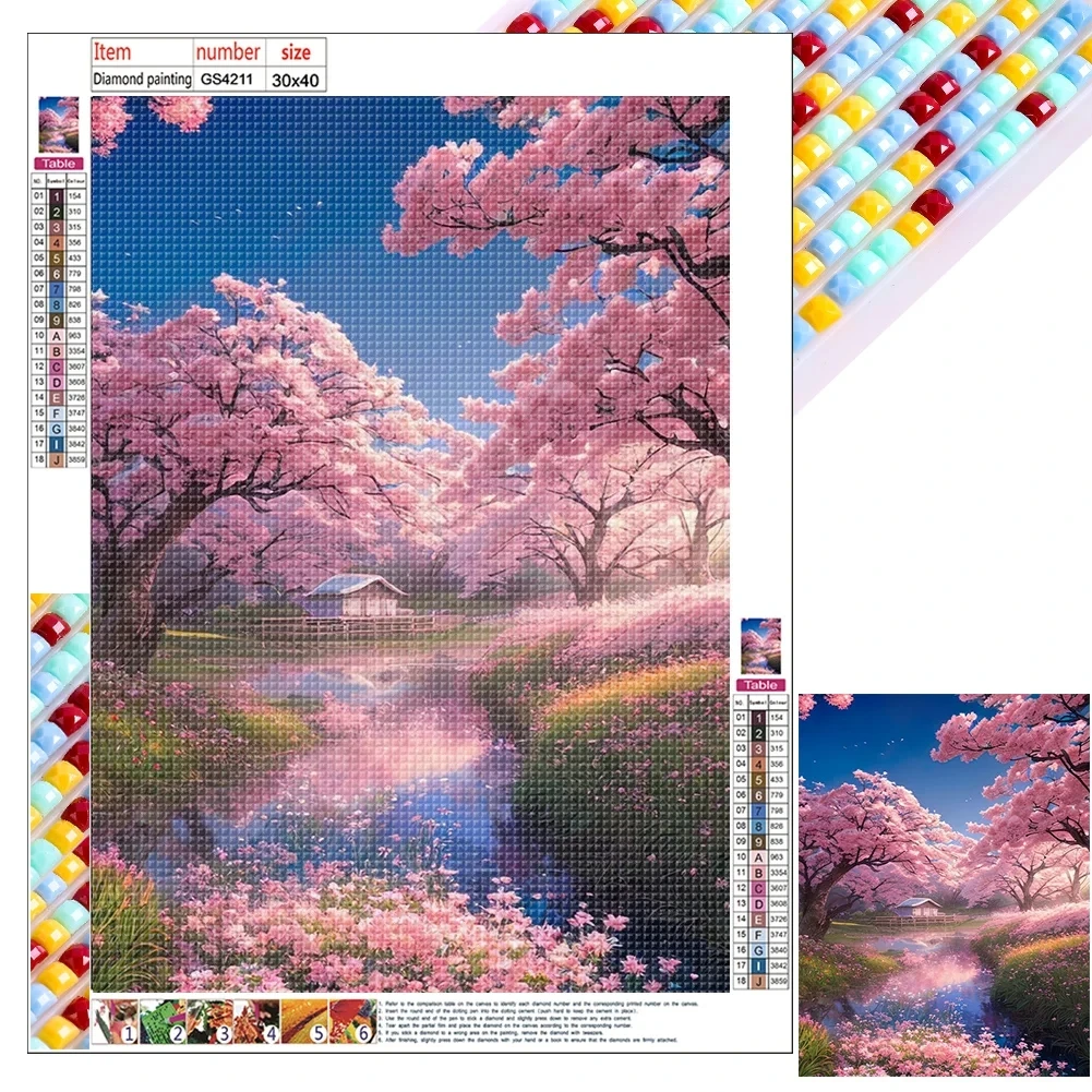 Cherry Blossoms 5D Diamond Art Painting Flowers Mount Fuji Landscape Diy Diamond Embroidery Cross Stitch Home Wall Decor Gift