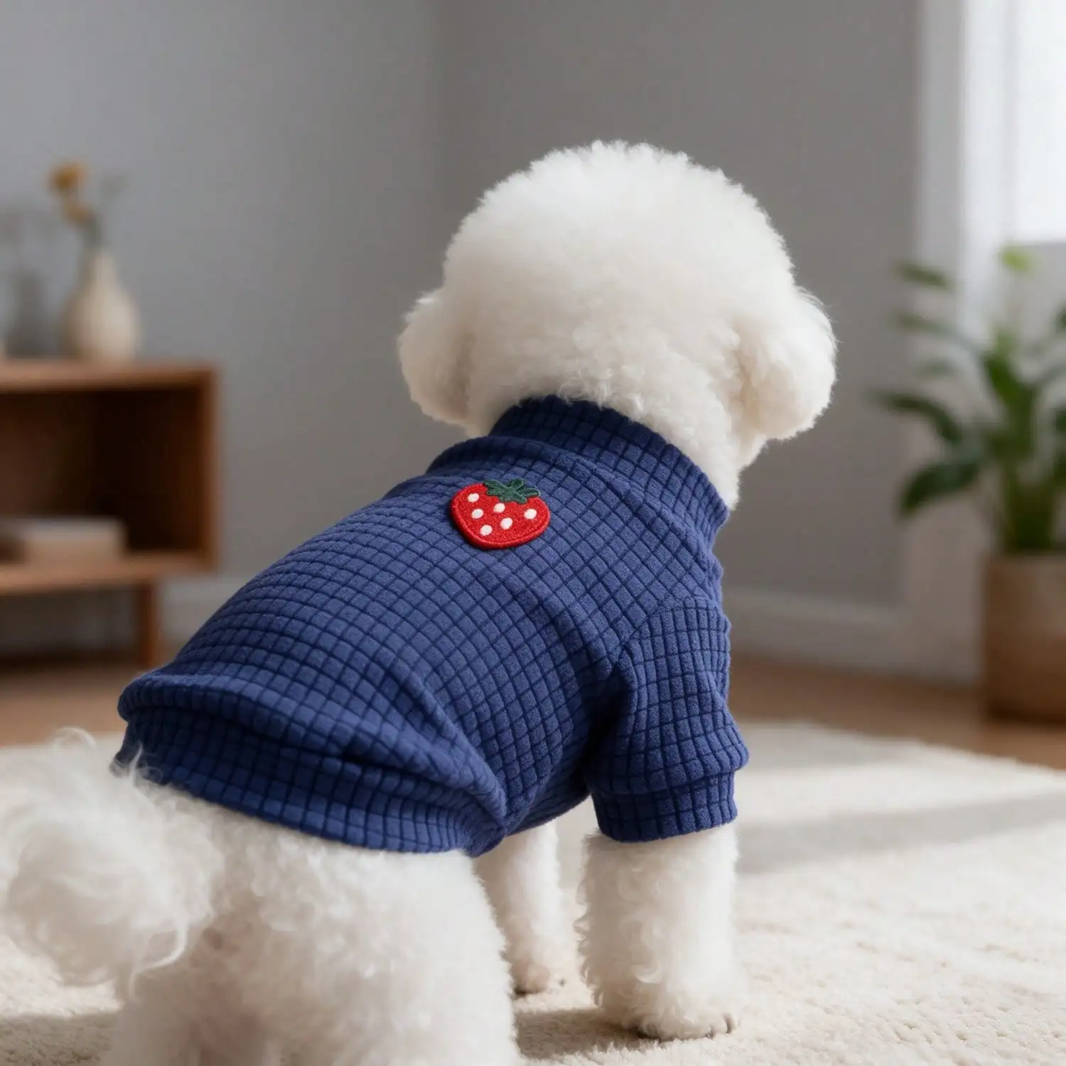 1 Stück Erdbeer-Stickerei Waffelstrick T-Shirt für Haustiere/Hunde – Detail 7