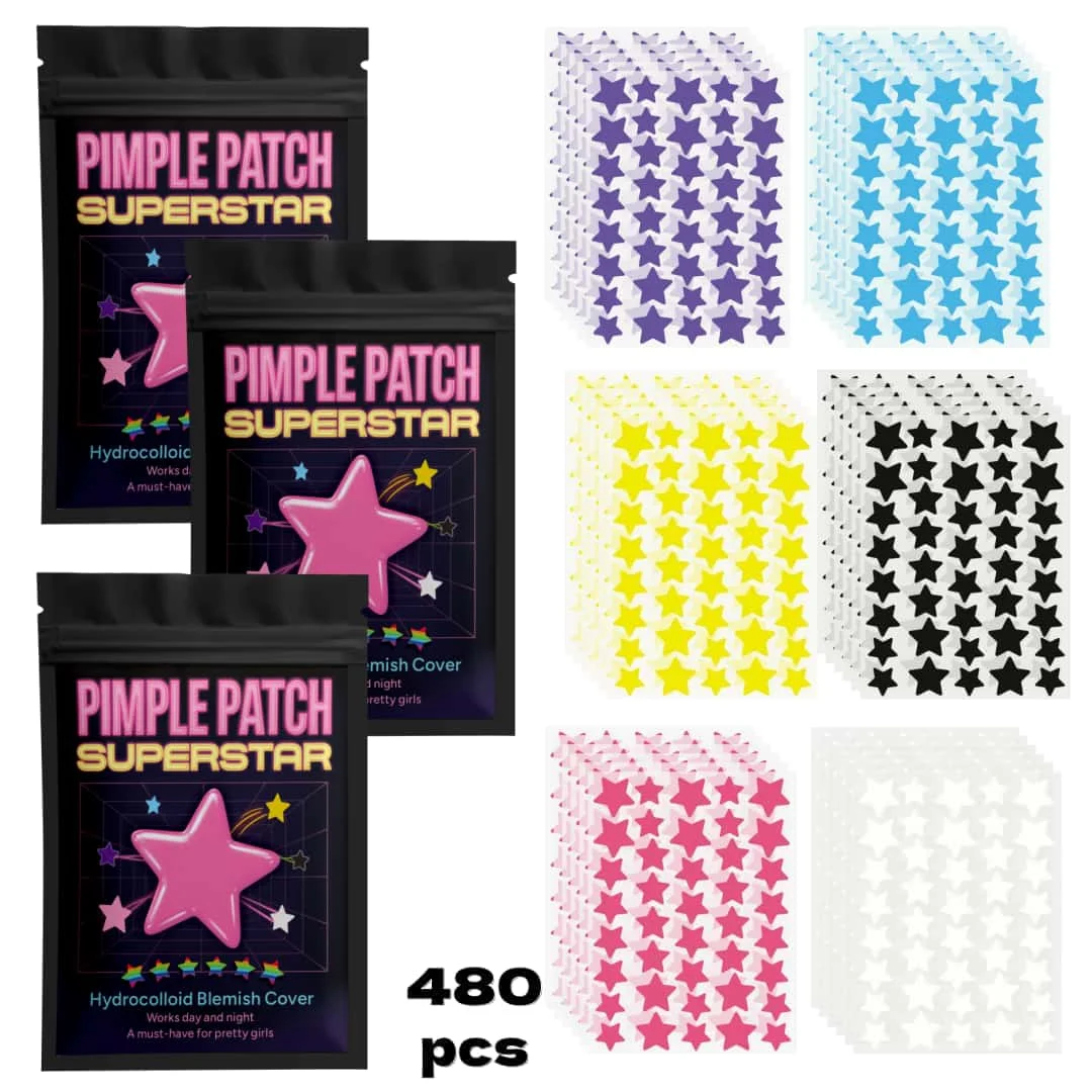 480-teilige mehrfarbige Stern-Akne-Pflaster, Akne-Pflaster für das Gesicht, Concealer-Akne-Pflaster und Pickel-Pflaster, ultradünn