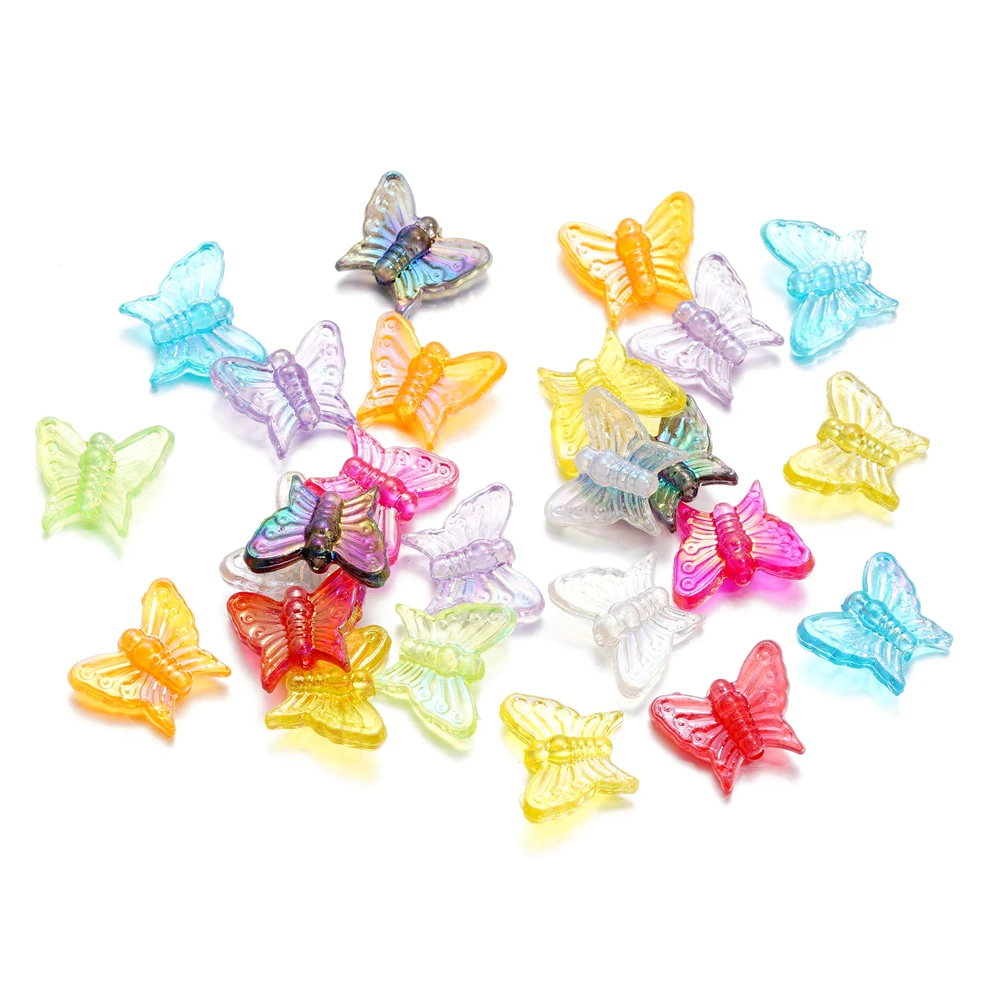 20/50pcs Colorful Butterfly Acrylic Mixed Beads ABS Lmitation Charm Loose Beads Counter Jewelry Findings Making wholesale