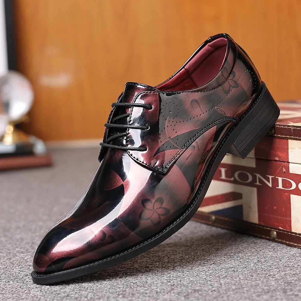 Office Men Dress Shoes Floral Pattern Men Formal Shoes Leather Luxury Fashion Groom Wedding Shoes Men Oxford Shoes Dress 38-48