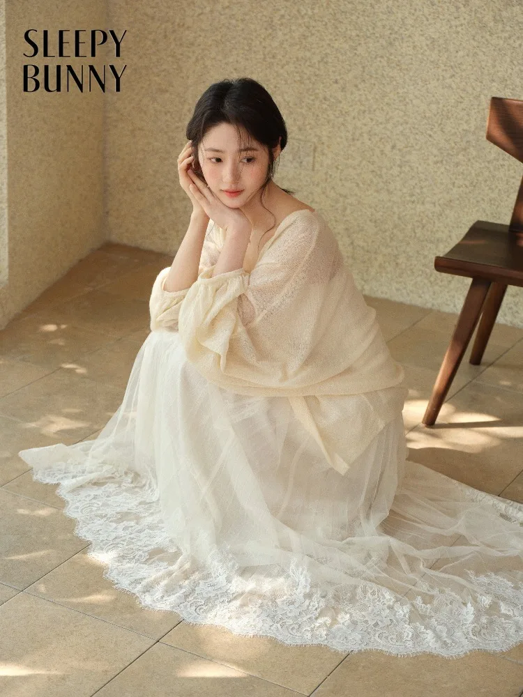 

Women Spring Gentle Elegant Tube Top Heavy Embroidery Lace Tulle Maxi Skirt Lady Cardigan Three Piece Set Classic Daily Wear