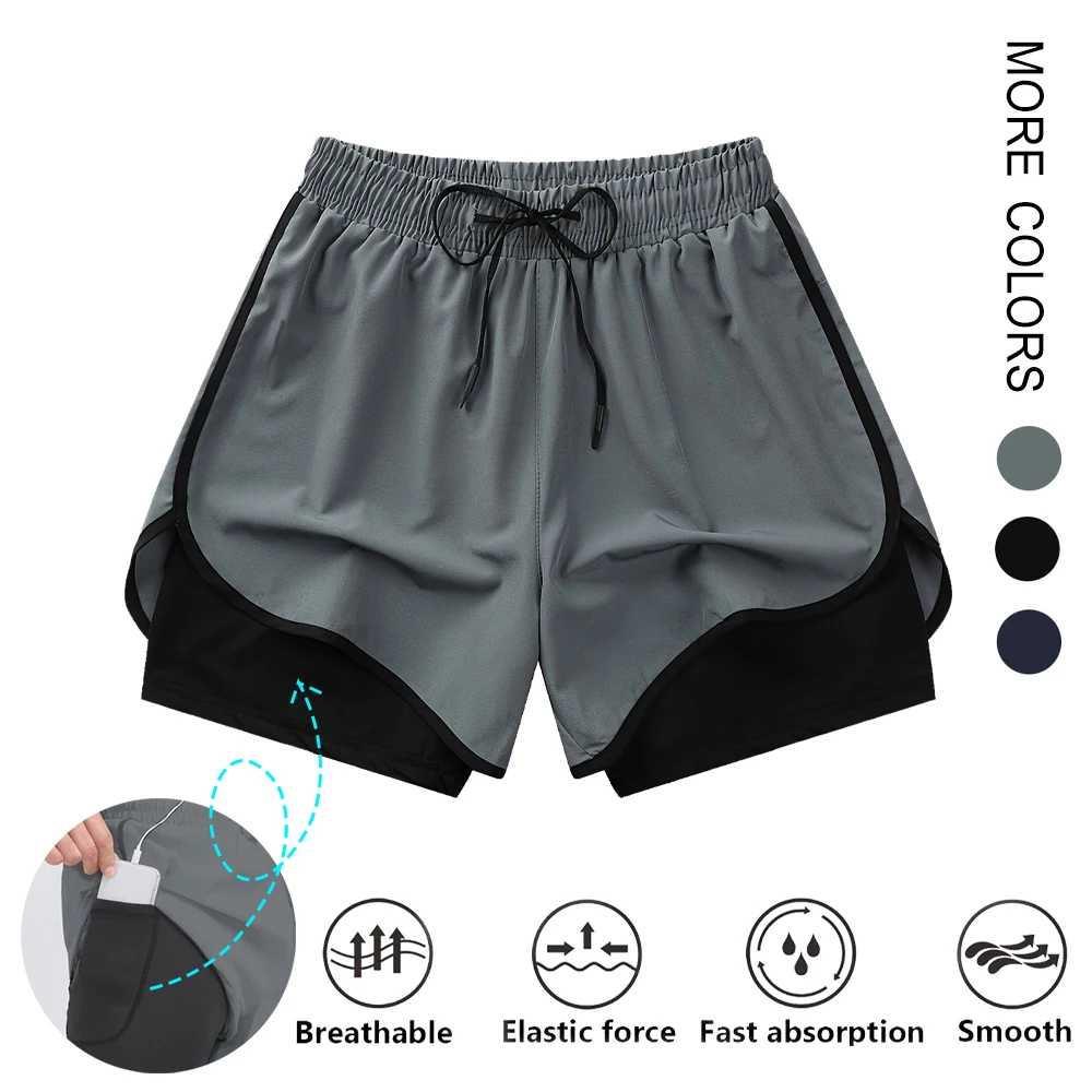 Summer Running Shorts Men Quick-Dry Inner Lining False Two Training Shorts Gym Workout Sports Shorts Boxer Shorts Jogger Shorts