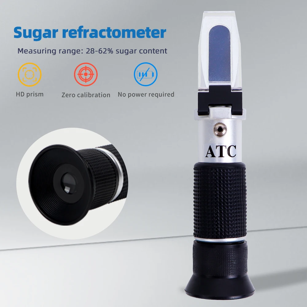 HandHeld 28-62% Sugar Refractometer ATC Brix Tester Sugar Meter High Concentration Densimeter for Fruit Sauce Juice Jam Drinks