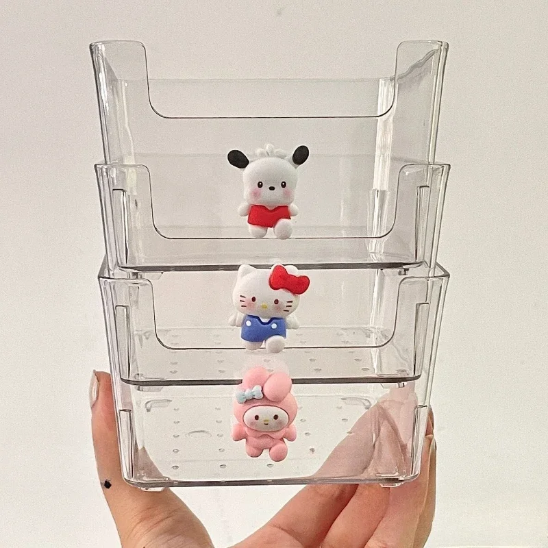 

Sanrio Desktop Note Sticker Storage Box Hello Kitty My Melody Pochacco Desk Organizer Set Acrylic Plastic Waterproof Storage Box
