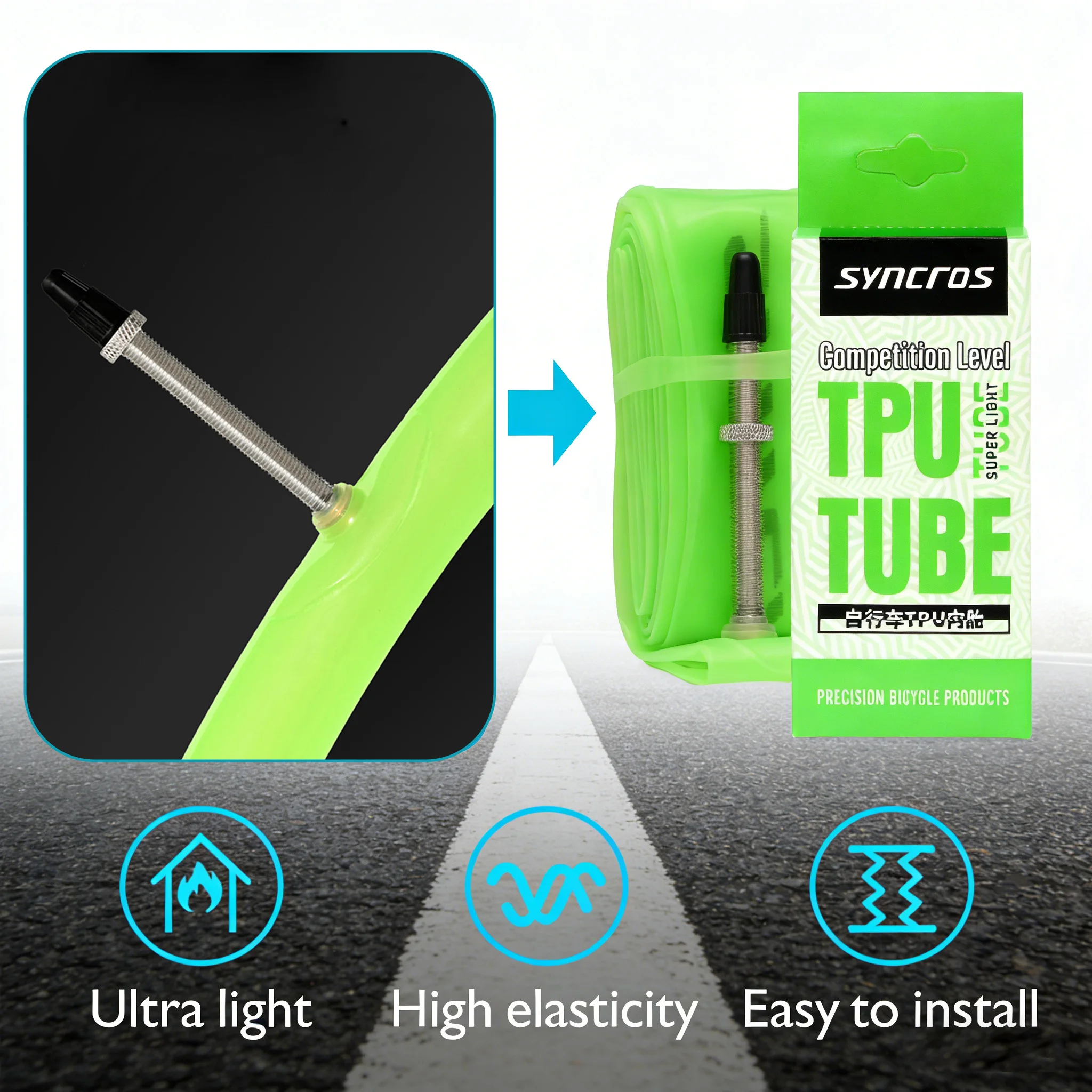 

Special 700C inner tube for road bikes 23-32C adapted to SYNCROS TPU material Tear-resistant hot and cold 60/80mm valve optional