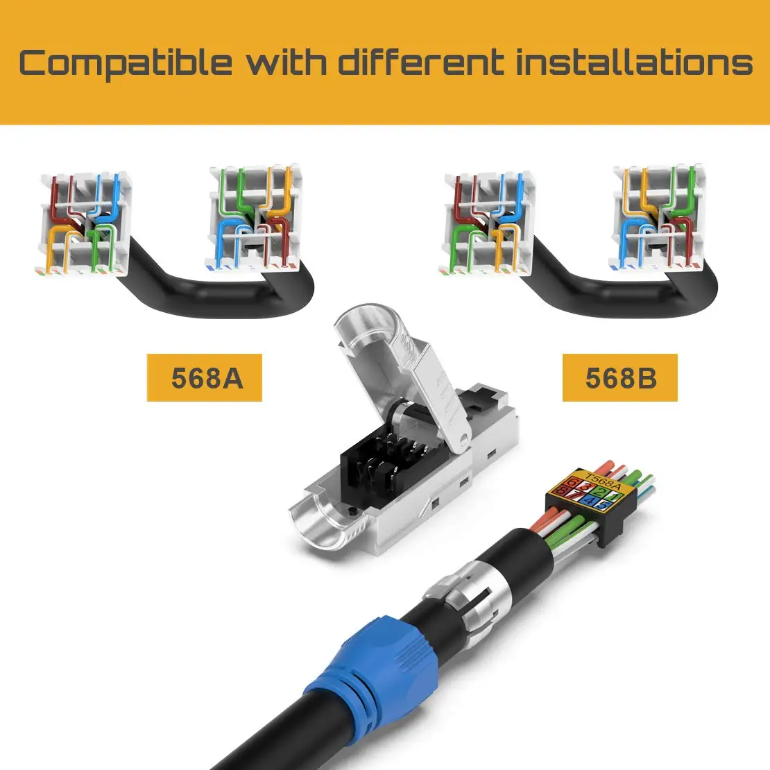 ZoeRax Cat6a Cat8 إيثرنت كابل موصل RJ45 المعادن أداة مجانية سهلة إنهاء التوصيل محمية الصلبة لان كابل 22AWG-24AWG -1 قطعة