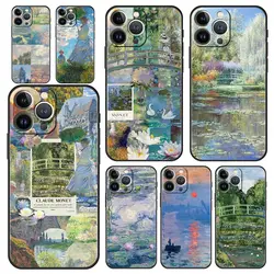 Luxury Phone Case For Apple iPhone 11 15 14 Pro MAX 12 13 7 8 Plus X XR XS MAX SE Silicone Black Cover Funda Claude Monet Art