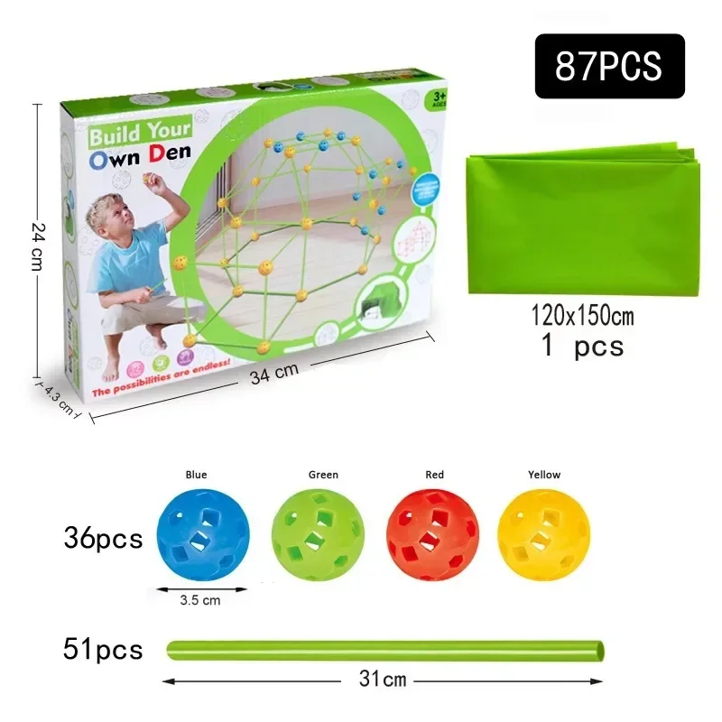 Children's Diy Insert Bead Tent Fort Building Kit Toy Tent Building Blocks Puzzle Tent Toys Play House For Children