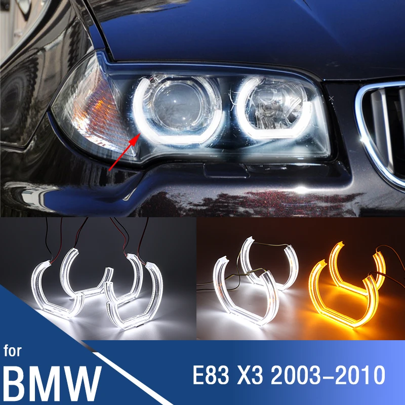 

For BMW E83 X3 03-10 Retrofit DTM M4 Style Horseshoe Shape White + Yellow Color Day Light LED Crystal Angel Eyes Halo rings Kit