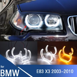 For BMW E83 X3 03-10 Retrofit DTM M4 Style Horseshoe Shape White + Yellow Color Day Light LED Crystal Angel Eyes rings Kit