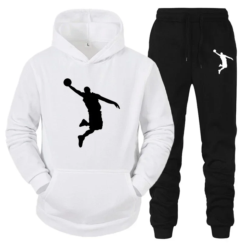 

High-quality printed youth hooded sweatshirt set for sports jogging, fashionable men's sportswear for daily casual commuting