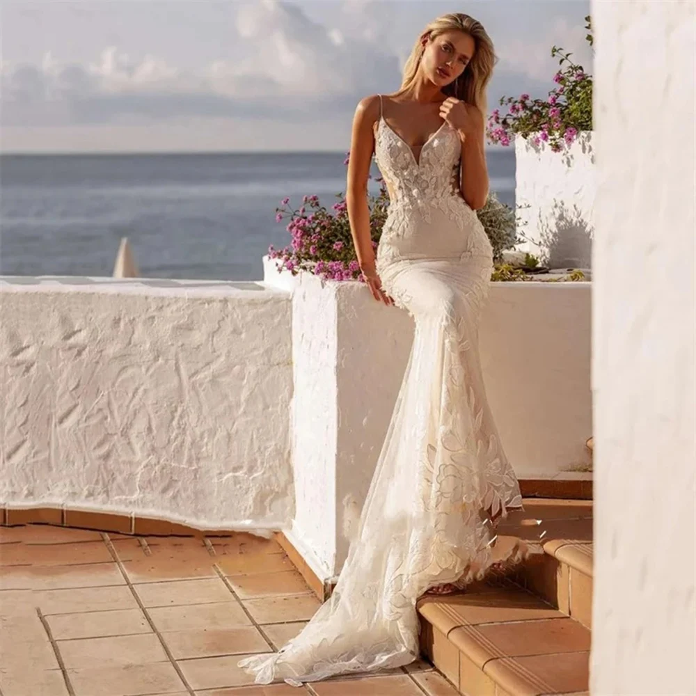 Luxury A Line Bridal Gowns 2024 Hammock V-neck Lace Backless Wedding Dress Customized High Quality Princess Bride Dresses