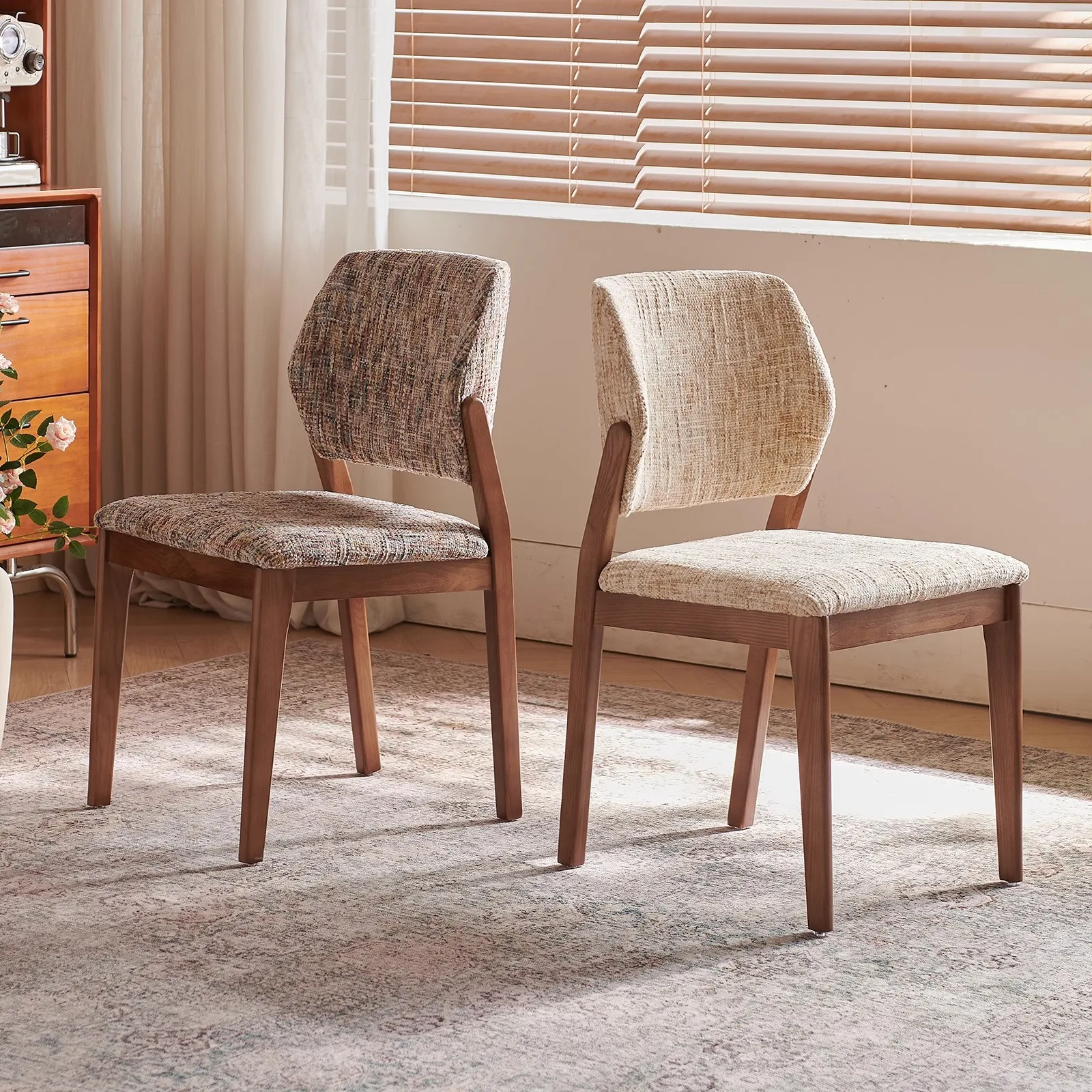 

French medieval linen solid wood dining chair wabi wind back chair modern designer restaurant casual fabri