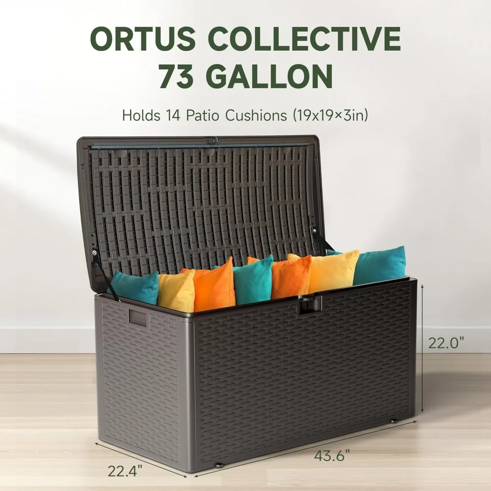 صندوق تخزين سطح مزدوج الطبقات مقاوم للماء 73 جالون للاستخدام الداخلي والخارجي - سلة قابلة للقفل مثالية لأثاث الفناء