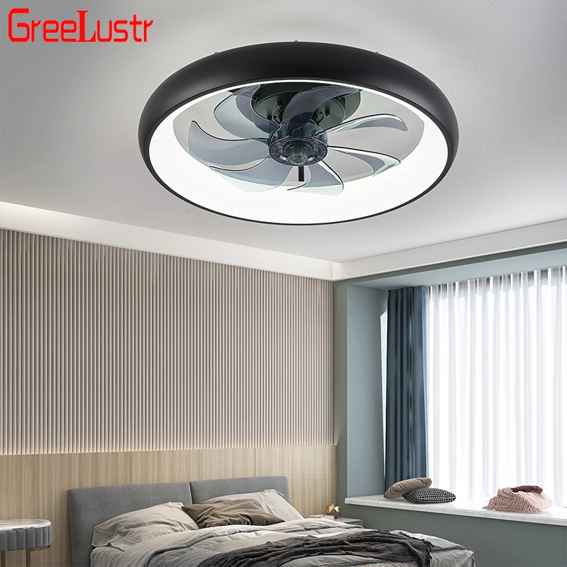 

Modern Ceiling Fan Remote Control Dimming Bedroom Living Room Luminaire Adjustable 6 Level Speed Acrylic Ceiling Fan Lamps Black