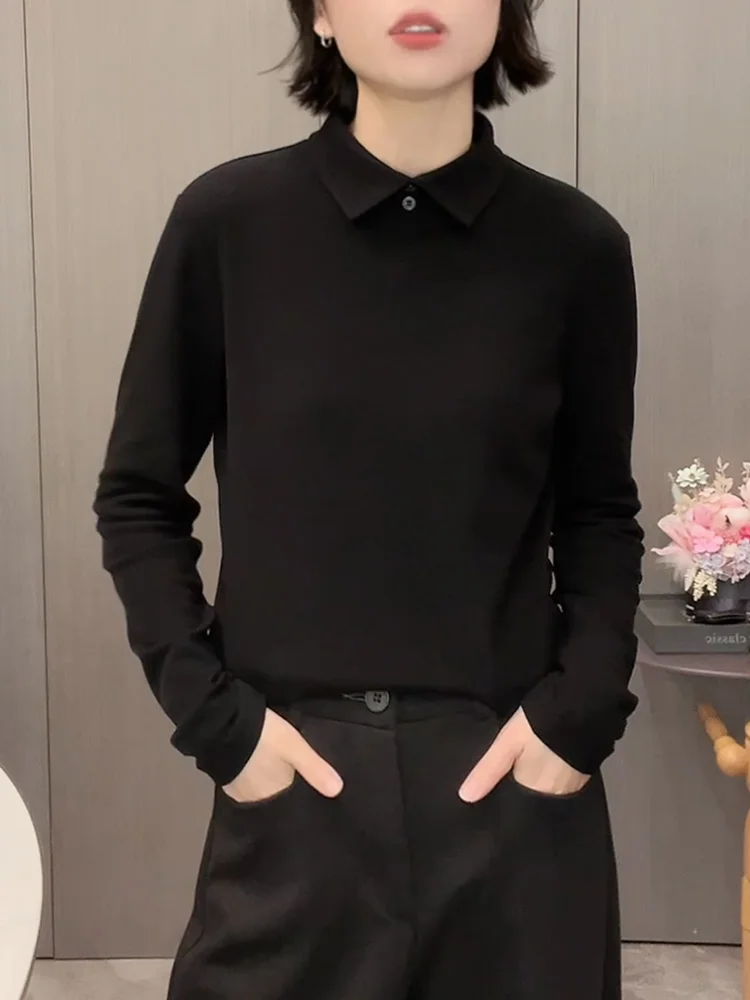 

Ele Bla трикотаж с воротником-стойкой, большие размеры, женский модный универсальный топ для похудения, осень-зима, Новое поступление, французский Sle