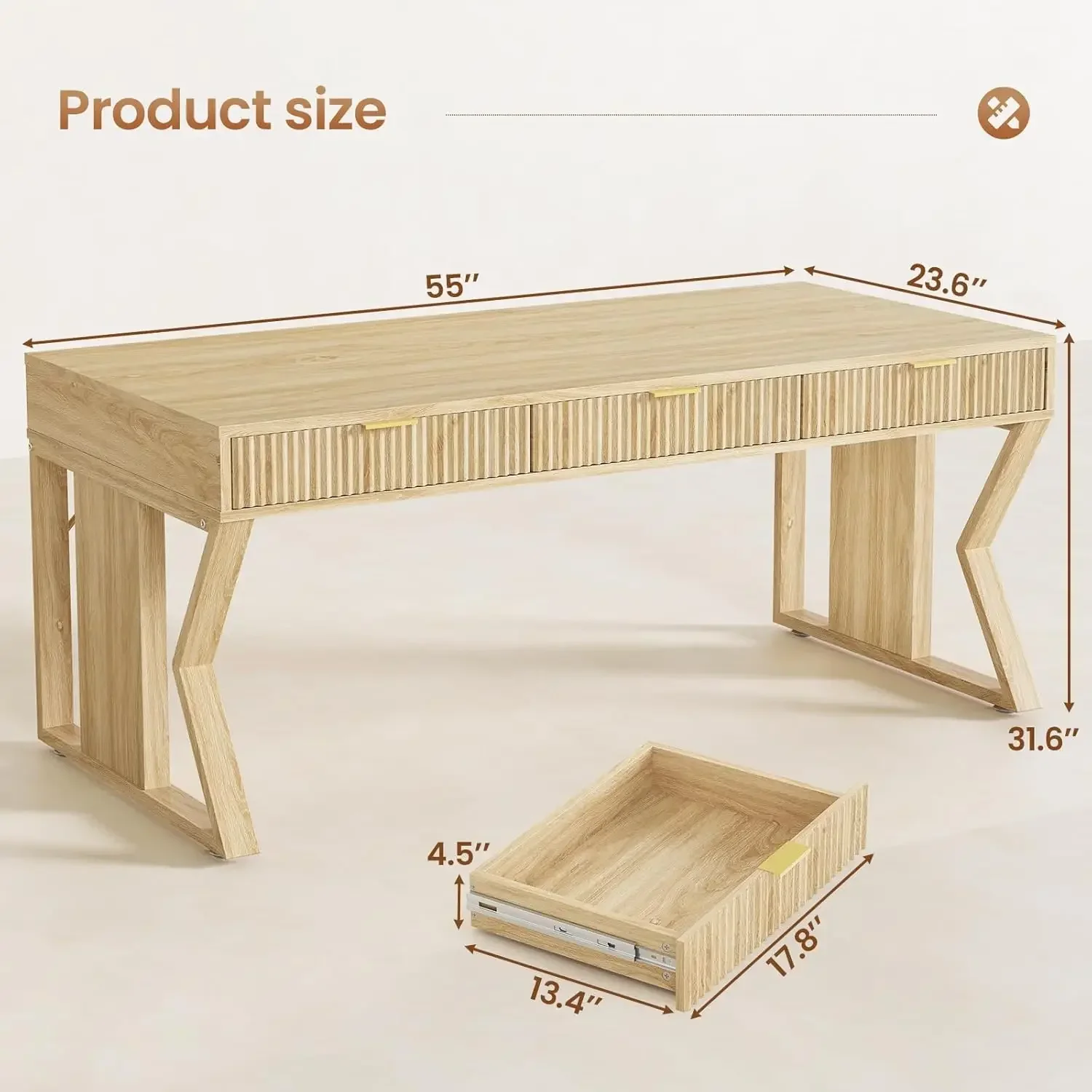[وصول جديد، شحن مجاني! ] مكتب تنفيذي مقاس 55 بوصة مع 3 أدراج، مكتب منزلي مع أدراج تخزين، مكتب كتابة الكمبيوتر