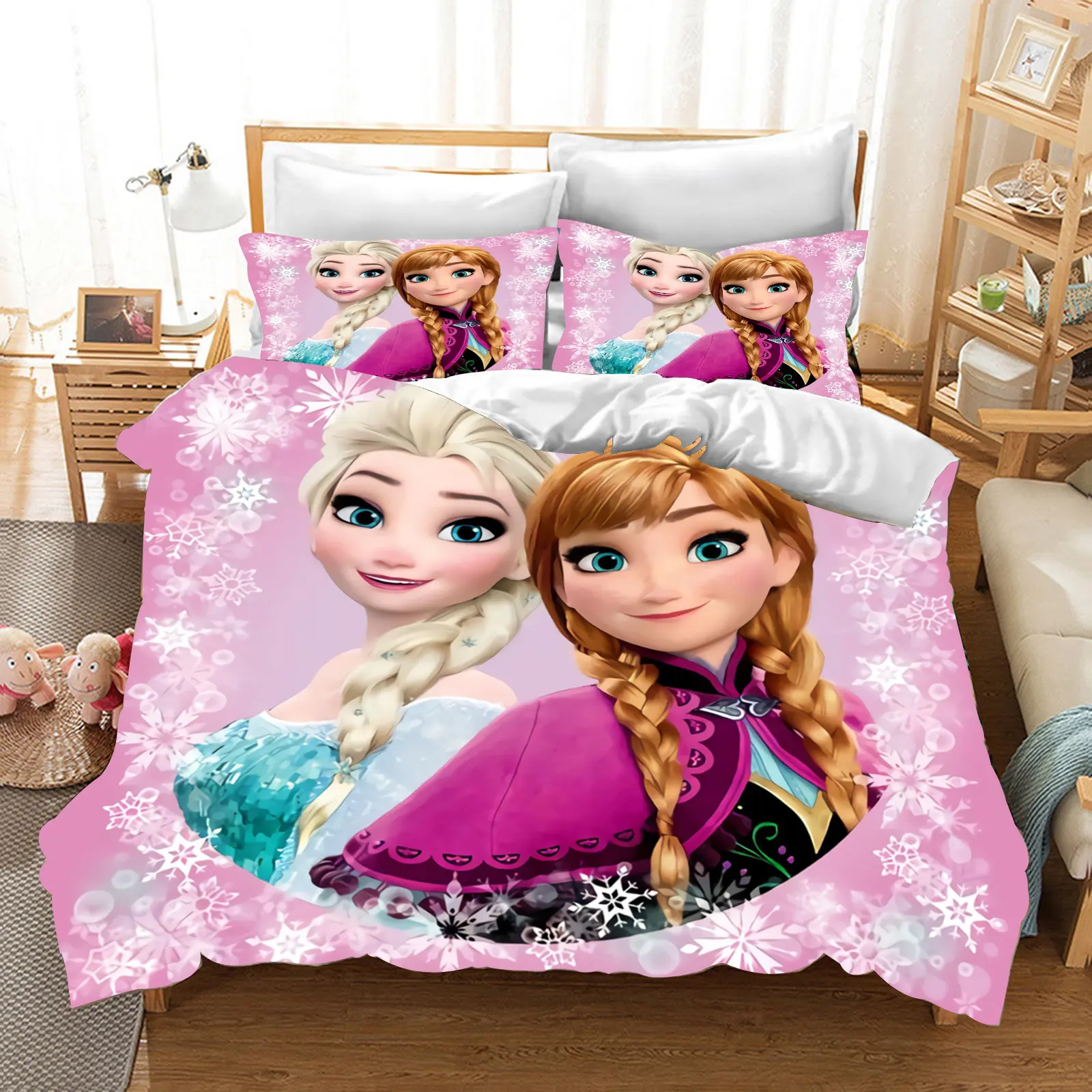 Cartoon Duvet Cover Disney Cute Frozen Printed Children 3-Piece Set 1 Quilt Cover Comforter Bedding Sets King Queen Size