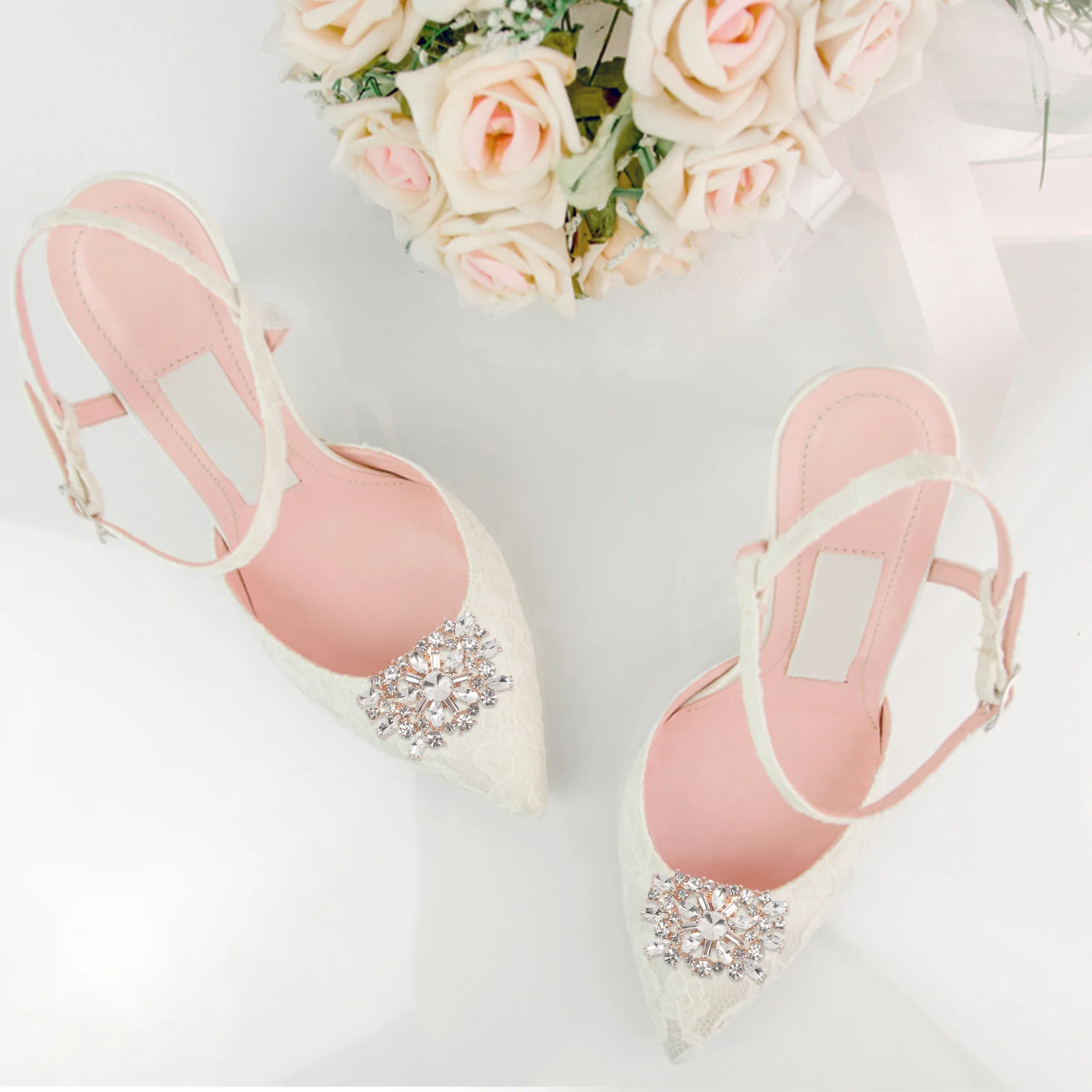 2 Pcs Rhinestone Buckle Shoe Tongs Shoes Bow Decoration Clips for Pumps Heel Embellishments Wedding Hair Decorative Bridal