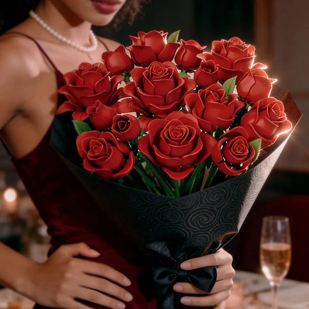 

504PCS Romantic Rose Building Blocks Bouquet Everlasting Artificial Flowers Botanical Collection Home Decor Toy Gift For Girl