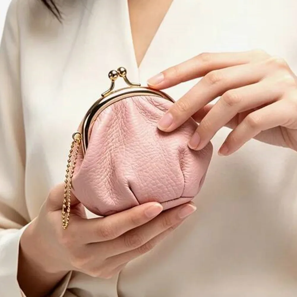 Brand Lady Small Bag Woman Mini Storage Clip Bag Lady Coin Bag Genuine Leather Clasp Purse Lipstick Bag Coin Purse For Women