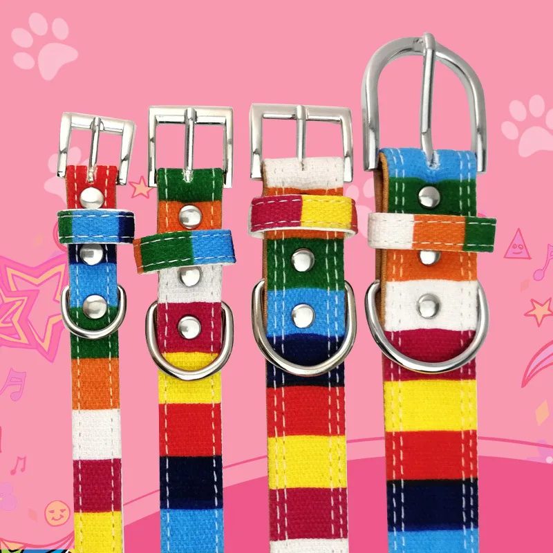 

Dog Leash Colorful Strip Pet Dog Collar Canvas + PU Alloy Buckle Matching Leash Pet Supplies Dog Accessories Training Dog