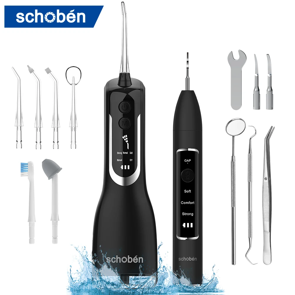 Schoben Orale Irrigator Usb Oplaadbare Water Flosser Draagbare Jet Watertank Met Ultrasone Tandheelkundige Scaler Tanden Reiniger