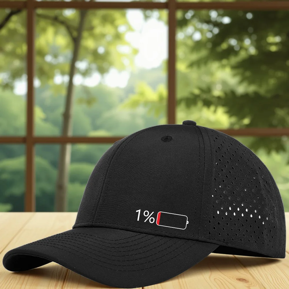 6 pieces of laser perforated baseball caps with 1% battery power, patterned sunshade, quick-drying mesh eyelet sports beanie