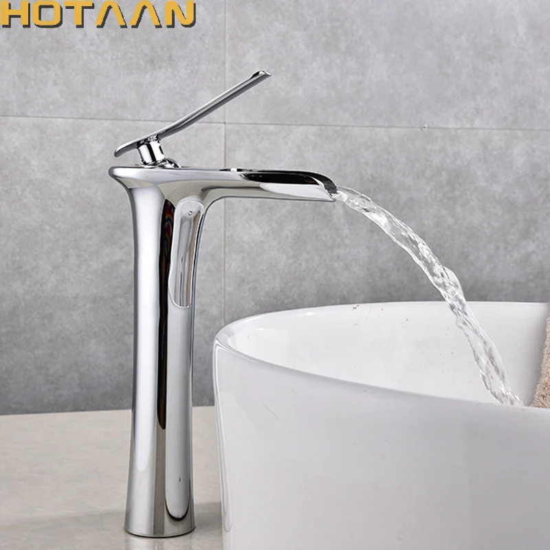 

Chrome Bathroom Faucet Waterfall Basin Sink Mixer Tap Solid Brass Hot and cold Copper Faucet Tap With Water Inlet Pipe Torneira