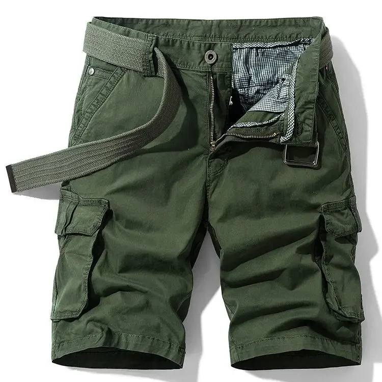 

Летние новые модные американские мужские винтажные однотонные шорты с несколькими карманами длиной до колена, прямые свободные шорты, мужская повседневная модная одежда