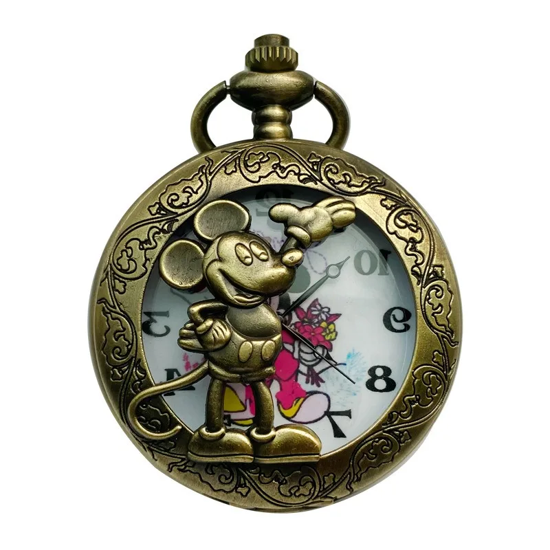 Montre de poche à Quartz Disney Mickey Mouse pour enfants, couverture rabattable pour Table suspendue, pendentif Vintage, bijoux populaires, cadeaux