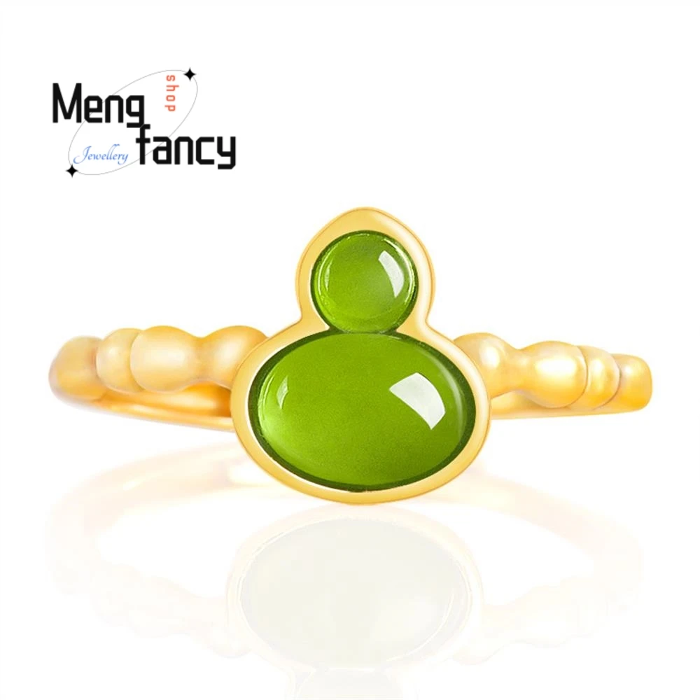 

Authentic Natural Old Ingredients Hetian Jasper Gourd Jade Ring S925 Silver Inlay Adjustable Opening High-grade Fashion Jewelry