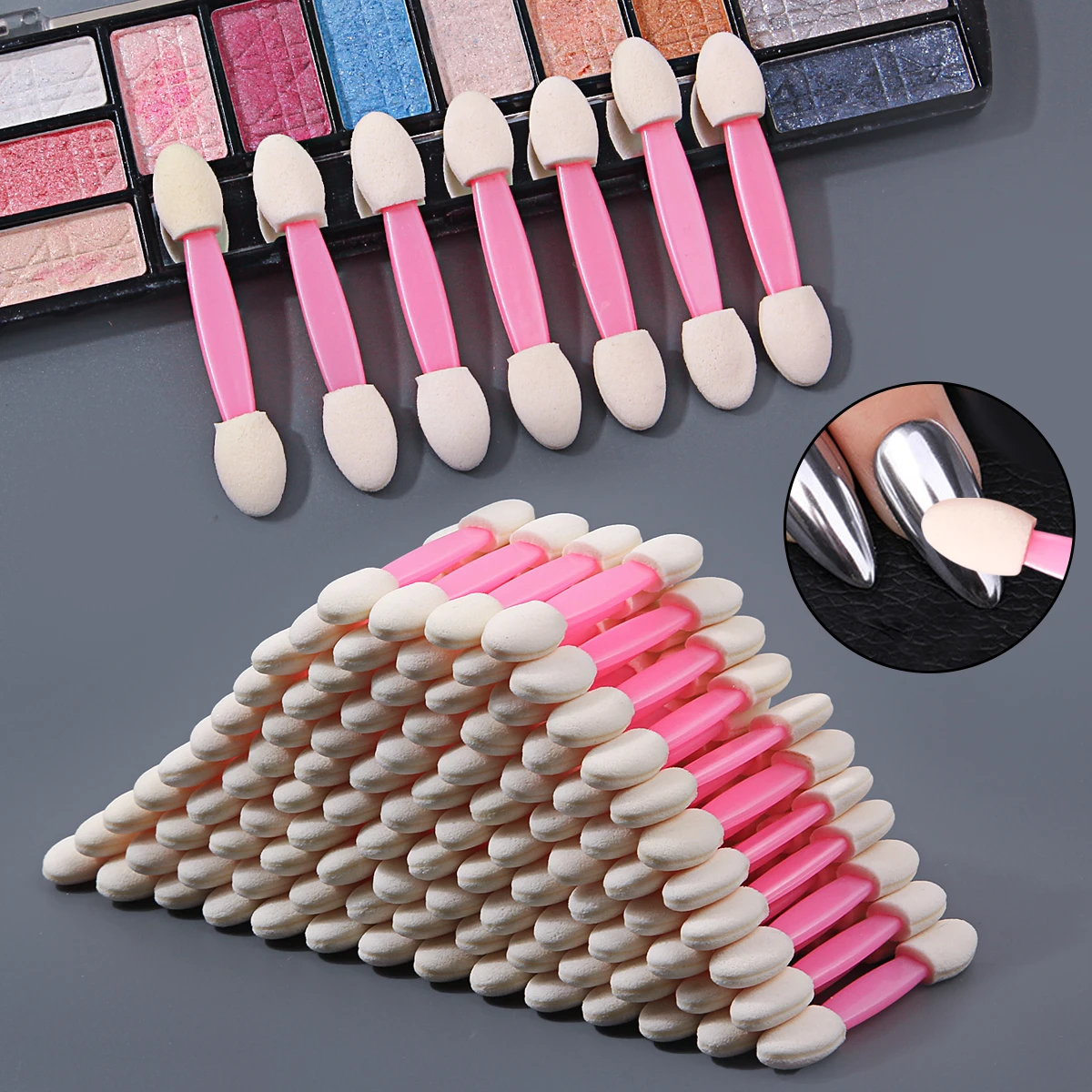 Mini applicateur d'ongles en éponge à double tête et bâton de taches, un outil professionnel polyvalent pour les débutants, 100 pièces