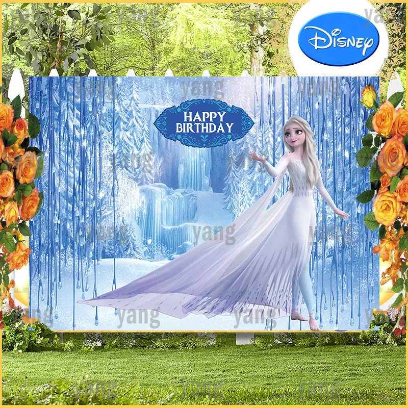 Disney Frozen Magic Princess Elsa Ice Forest Birthday Party Blue Glitter Backdrop Custom Decoration Photography Background