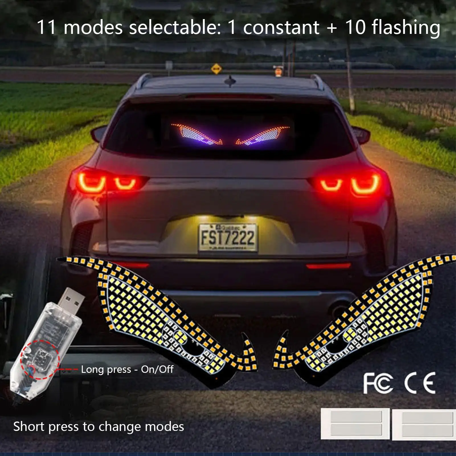 Car Windshield Eyes 11 Modes LED Waterproof Rechargeable Sign Funny Car Window Sign For Truck Motorcycle Bike Cart Vehicles view 4