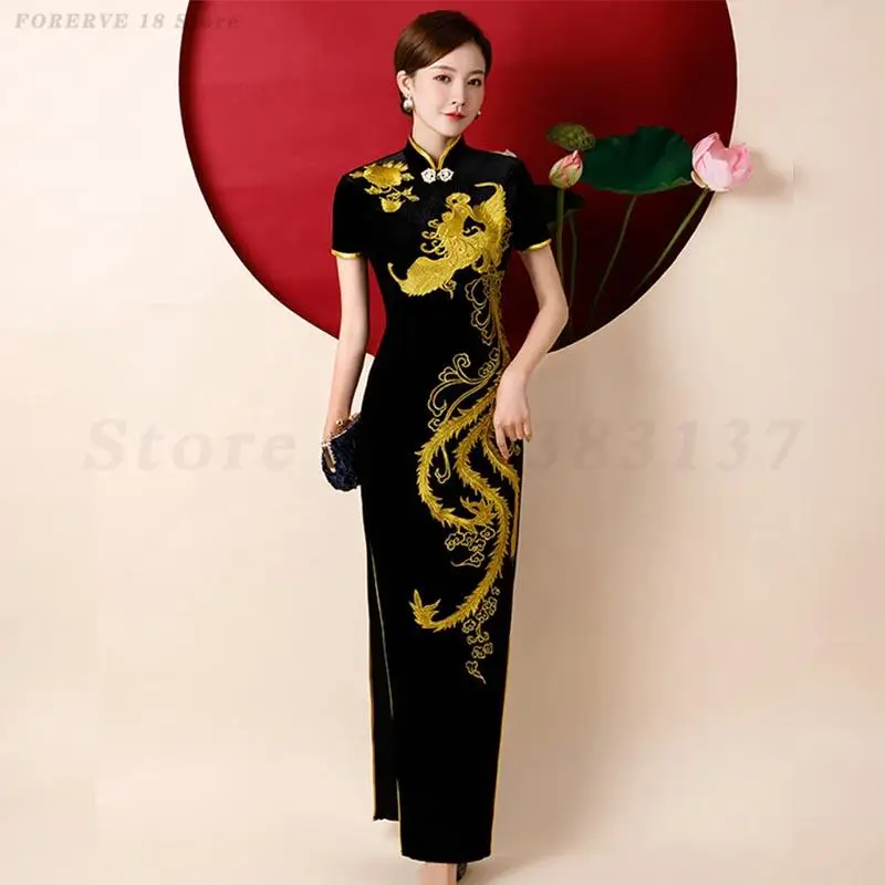 

Улучшенное платье в китайском стиле, женское бархатное элегантное платье Феникс Циапо, модная танцевальная одежда для выступлений на сцене, женская одежда большого размера Chesongam Vestidos