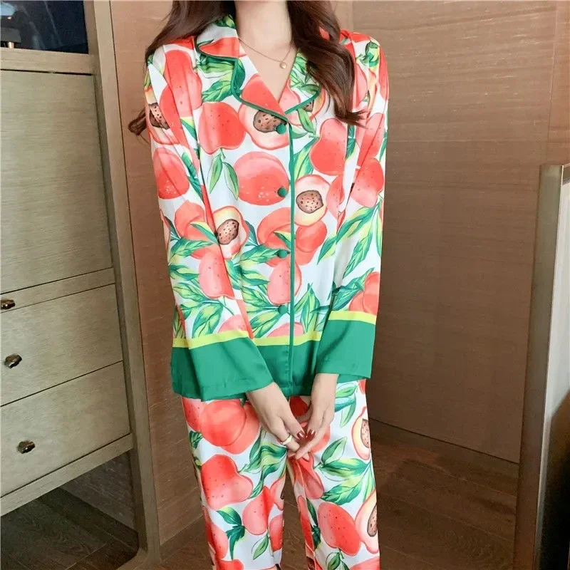 78111Spring new pajamas women's thin ice silk fresh peach can be worn as home clothes