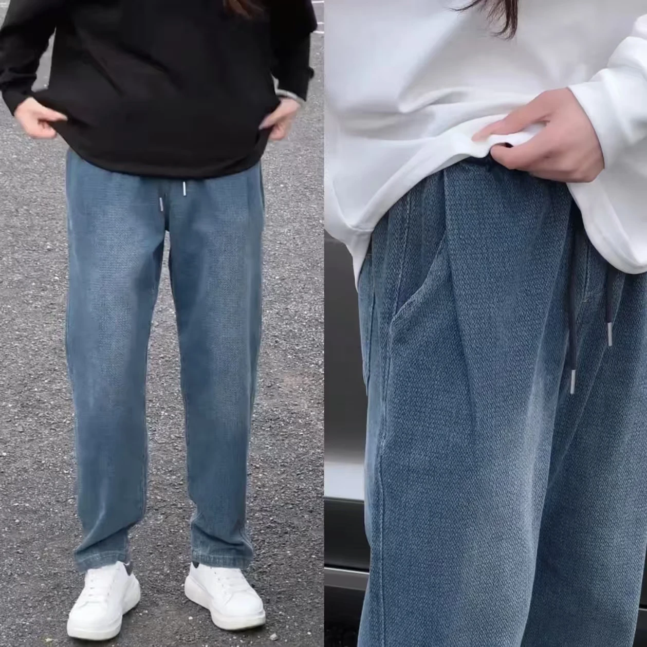 

Мужские джинсы Fce с подкладкой, модель «Звездная ночь», повседневные, свободного кроя, прямые штанины, с эластичным поясом, модные, для осени и зимы